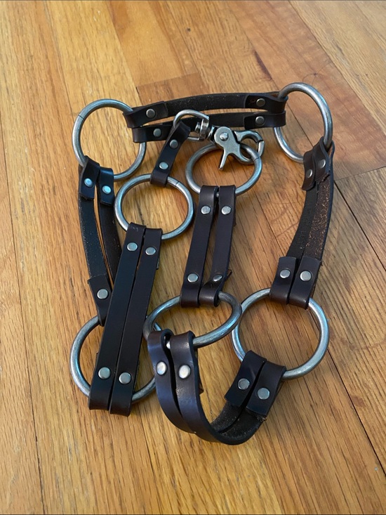 Studded Brown Leather & Metal Rings Belt Size S/M Vintage 90’s
